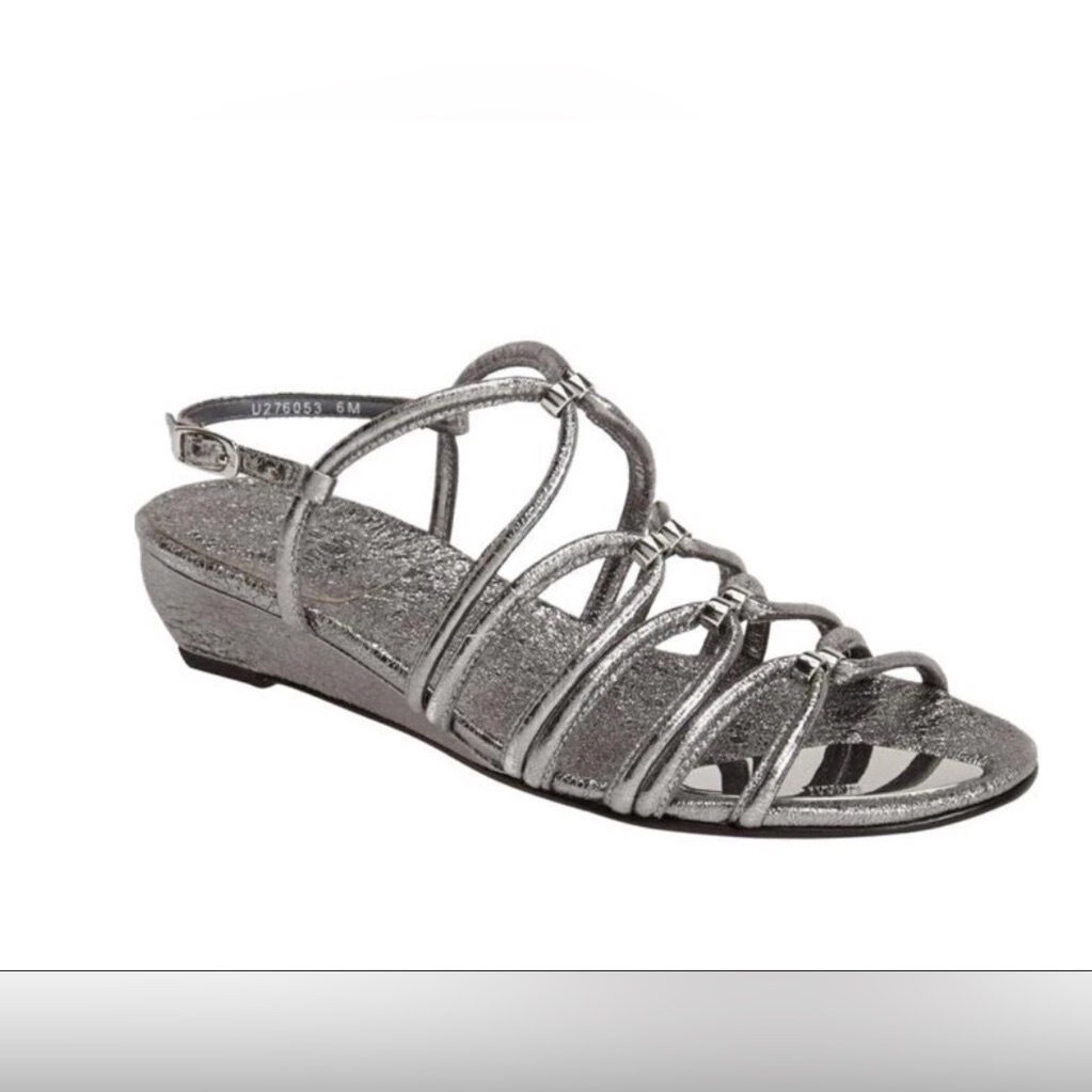 Stuart Weitzman Women's Nuts Strappy Metallic Leather Demi Wedge Sandal Size 7.5